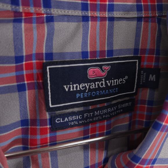 Vineyard Vines Performance Shirt Mens M Gray Red Blue Plaid Classic Fit Murray - Picture 6 of 6